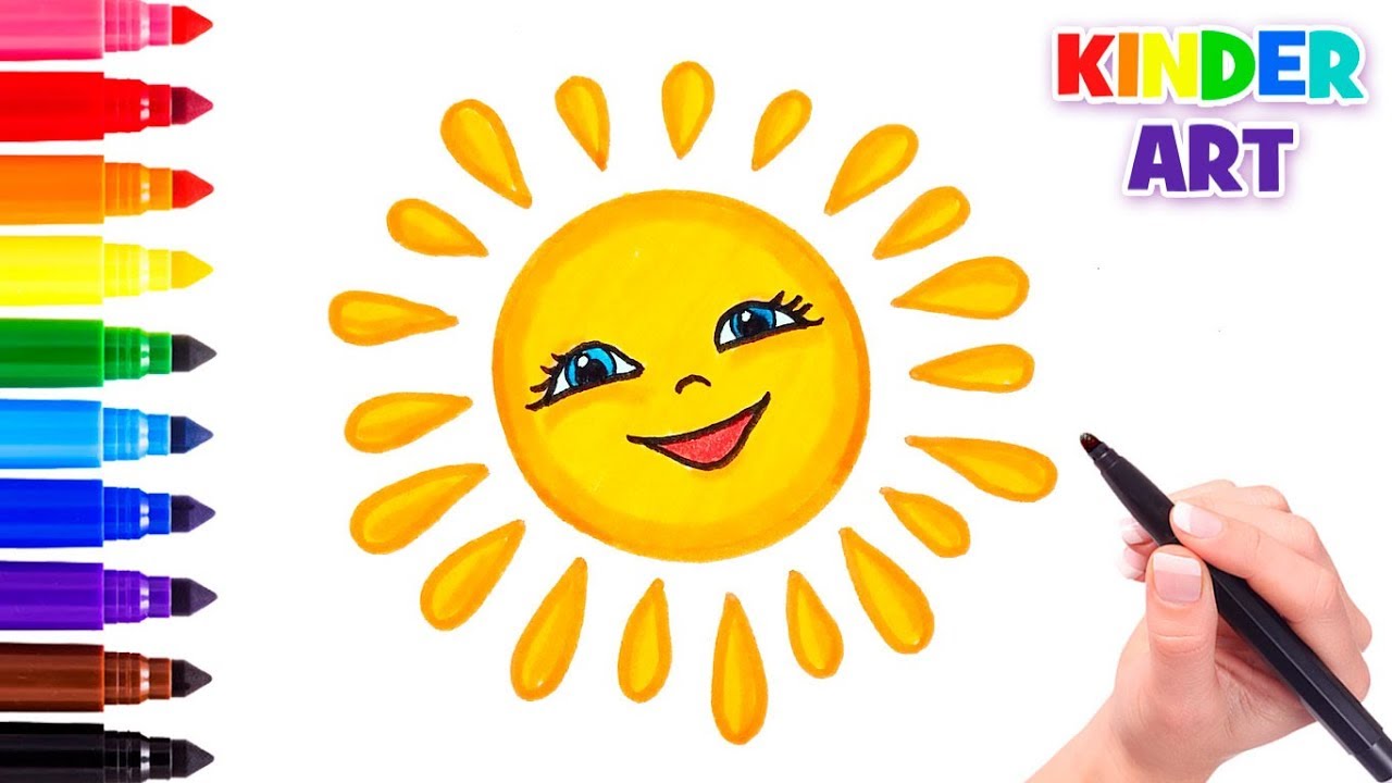 Как нарисовать солнце с улыбкой поэтапно | How to draw a cartoon sun step by step