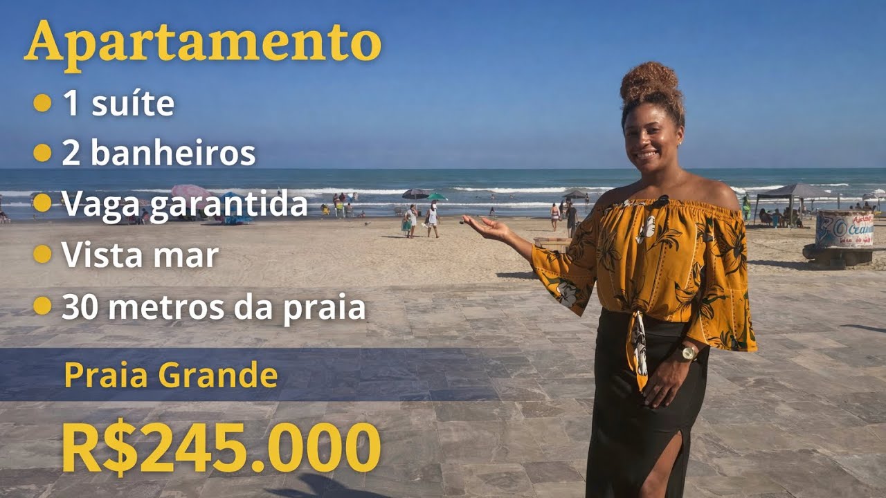 R$245.000 | Apto 1 suite | 1 vaga | 30 m mar | Semi Mobiliado | Praia Grande. OPORTUNIDADE 