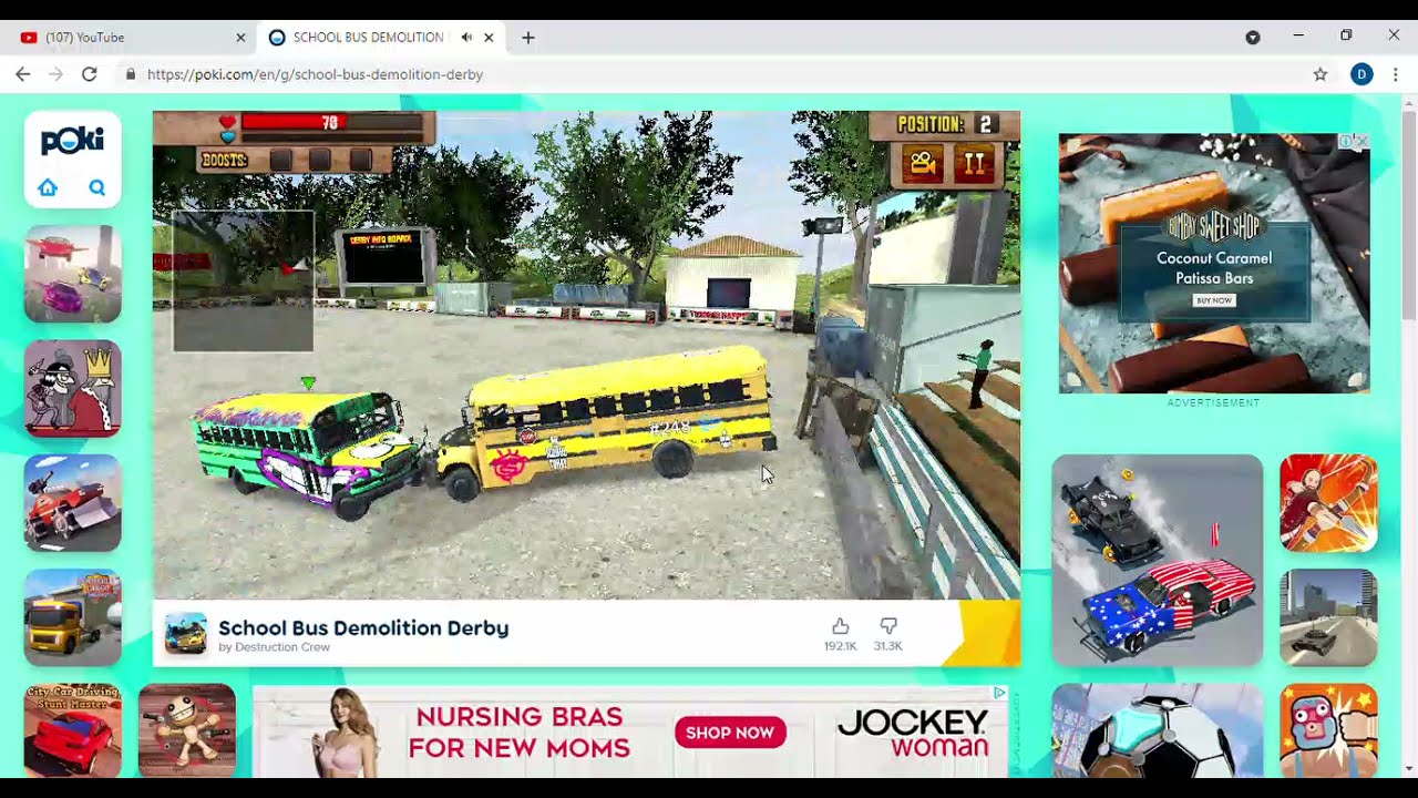Trying school bus demolition derby on Poki games
