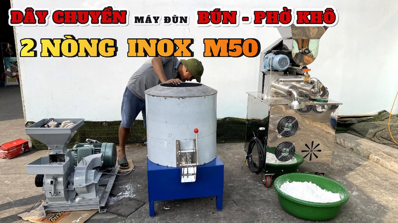 Dây chuyền máy làm bún - phở khô kinh doanh hộ gia đình ngon - bổ - rẻ - Máy đùn mỳ 2 nòng inox M50