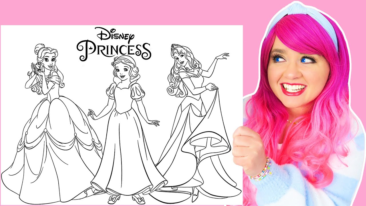 Coloring Disney Princess Belle, Aurora & Snow White Coloring Pages | Prismacolor Markers