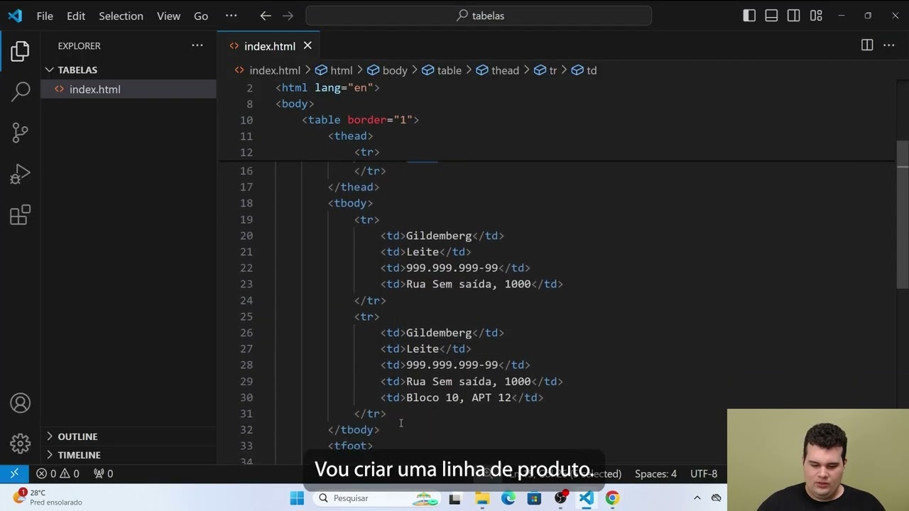 Tabelas HTML - Aula 2