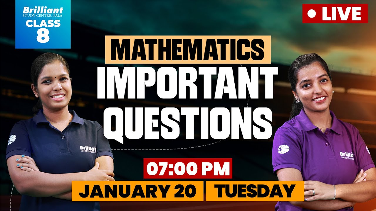 Class 8 Mathematicss Important Questions  |  Live Revision | January 20 @ 7 PM
