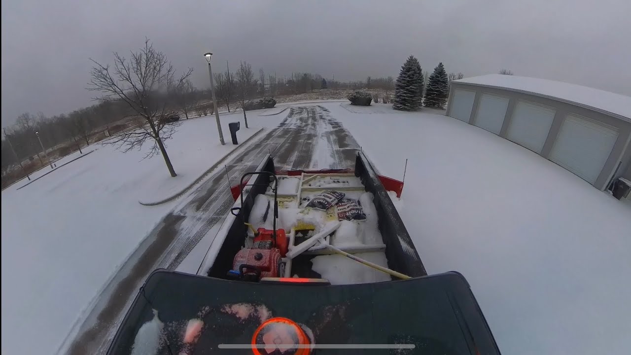Snow plowing a parking lot from start to finish with an F350. Boss Drag Pro