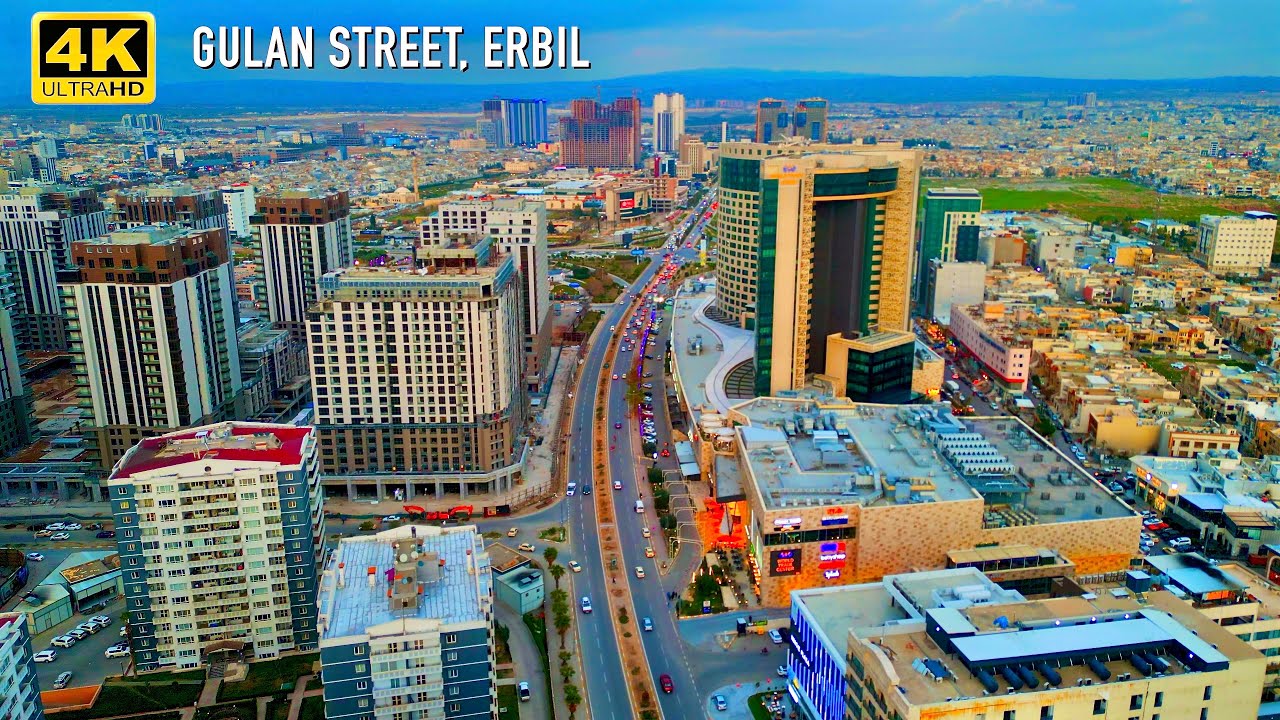 Gulan Street Erbil City 2024 Aerial View 4K 60FPS KURDISTAN Drone