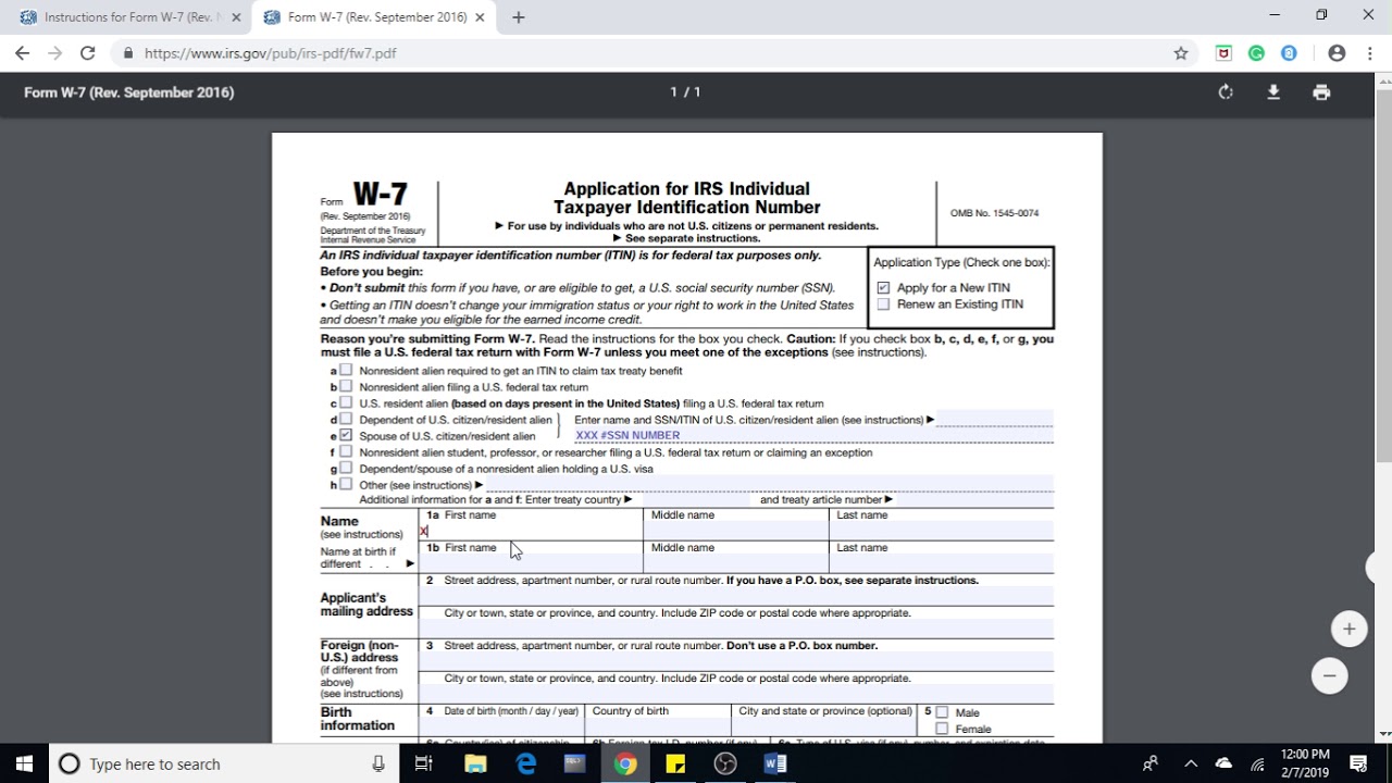 2019: How to fill ITIN application form (w7 form)