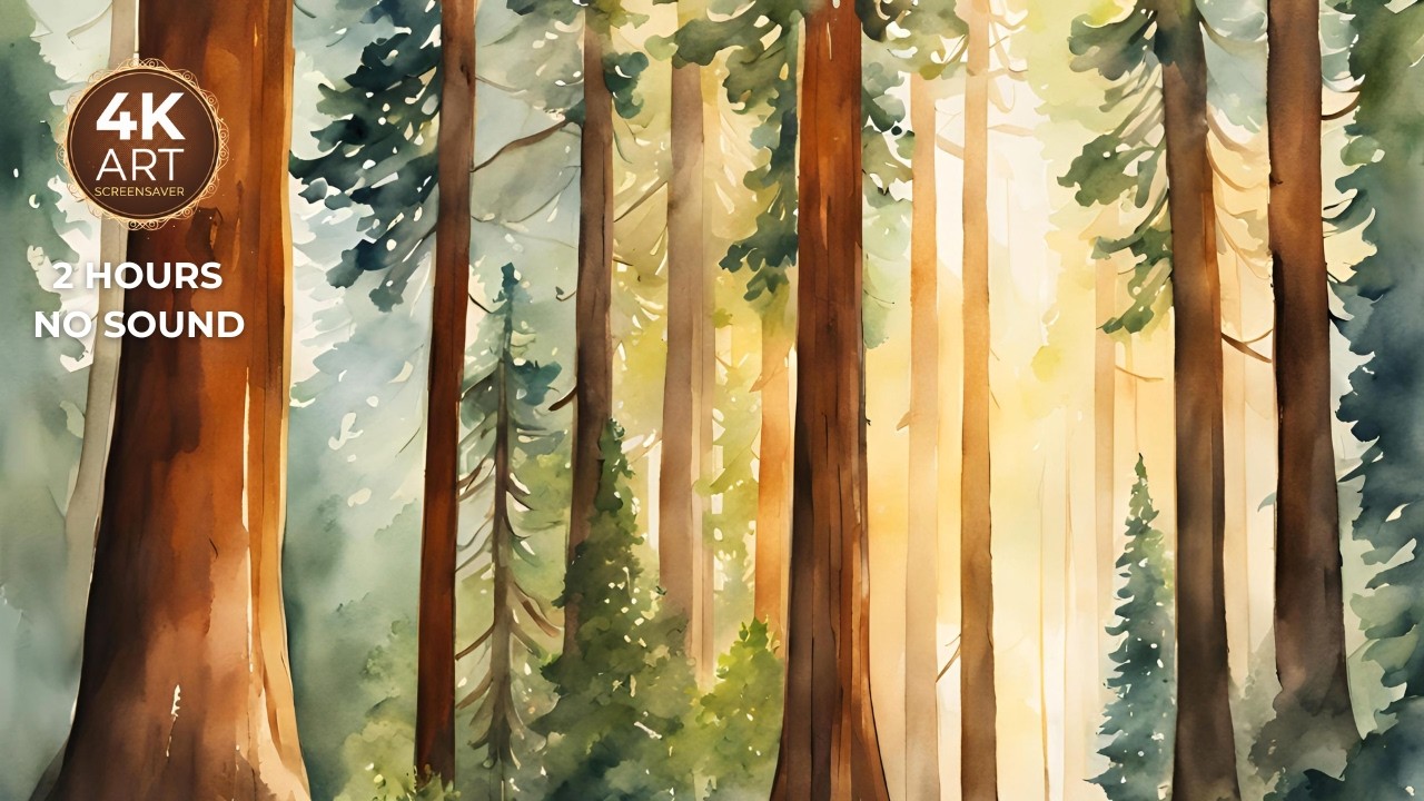 Watercolor Giant Trees I 2 Hours Screensaver.    --EcoArtLab • Frame TV & Printable Art