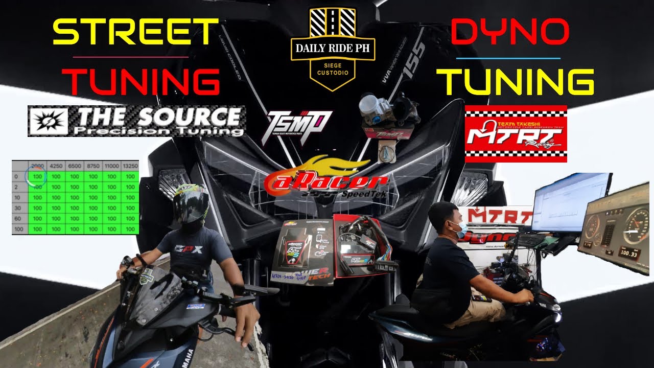 DYNO TUNING VS STREET TUNING AEROX 155 / ARACER RC MINI 5 RACING ECU / TSMP 34mm THROTTLE BODY