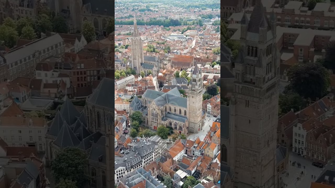 Vertical video. Bruges, Belgium. Cathedral of St. Salvator - 14th-century cathedral with a Gothic...