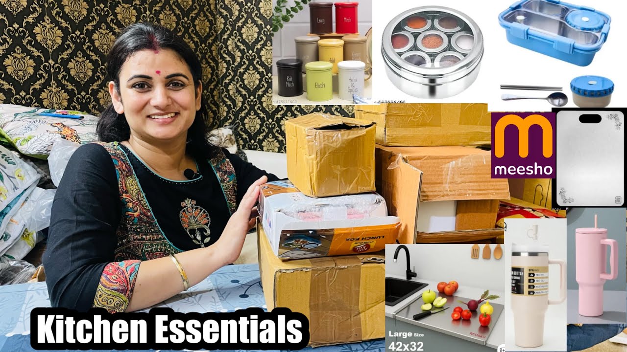 Meesho Kitchen Haul, Masala Box, Lunch Box, Chopping Board, Spice Jar, Cutlery Holder, Coffee Mug