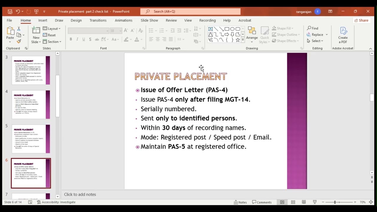 Brief about Private placement check list