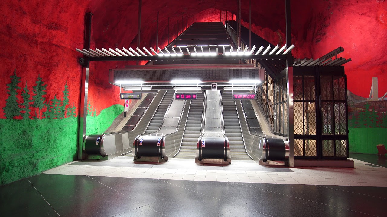 Sweden, Stockholm,subway ride from  Solna Centrum to Västra Skogen, 2X elevator, 1X escalator