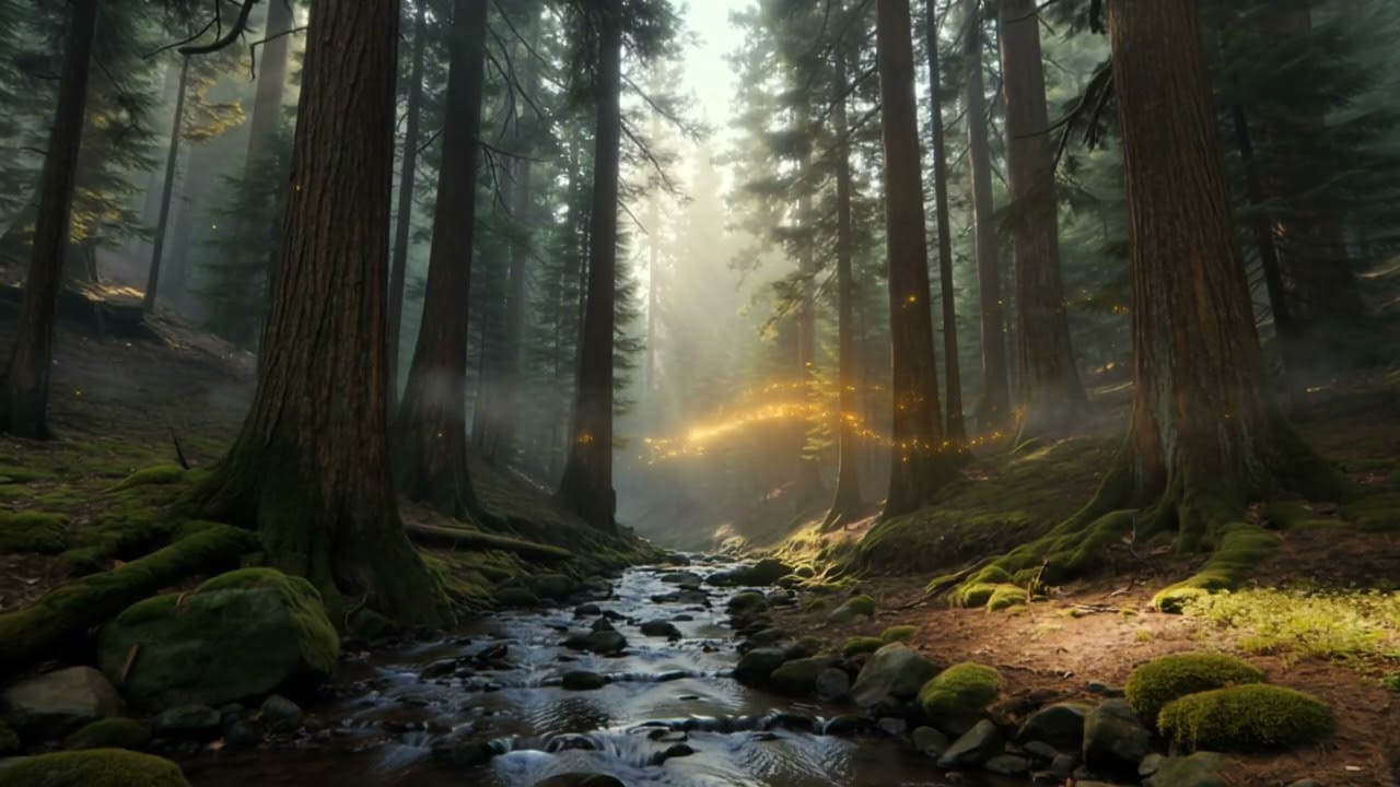 Forest Stream Ambience | Gentle Water Flow & Soft Morning Light | 5 Hours | No Music.