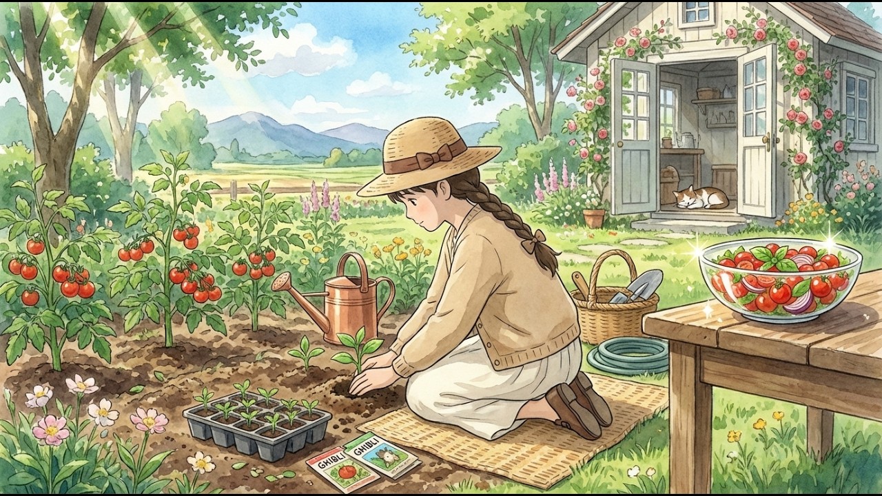 Spring Gardening at the Cozy Cottage Fresh Tomato Salad l Cooking ASMR l Ghibli Style Video