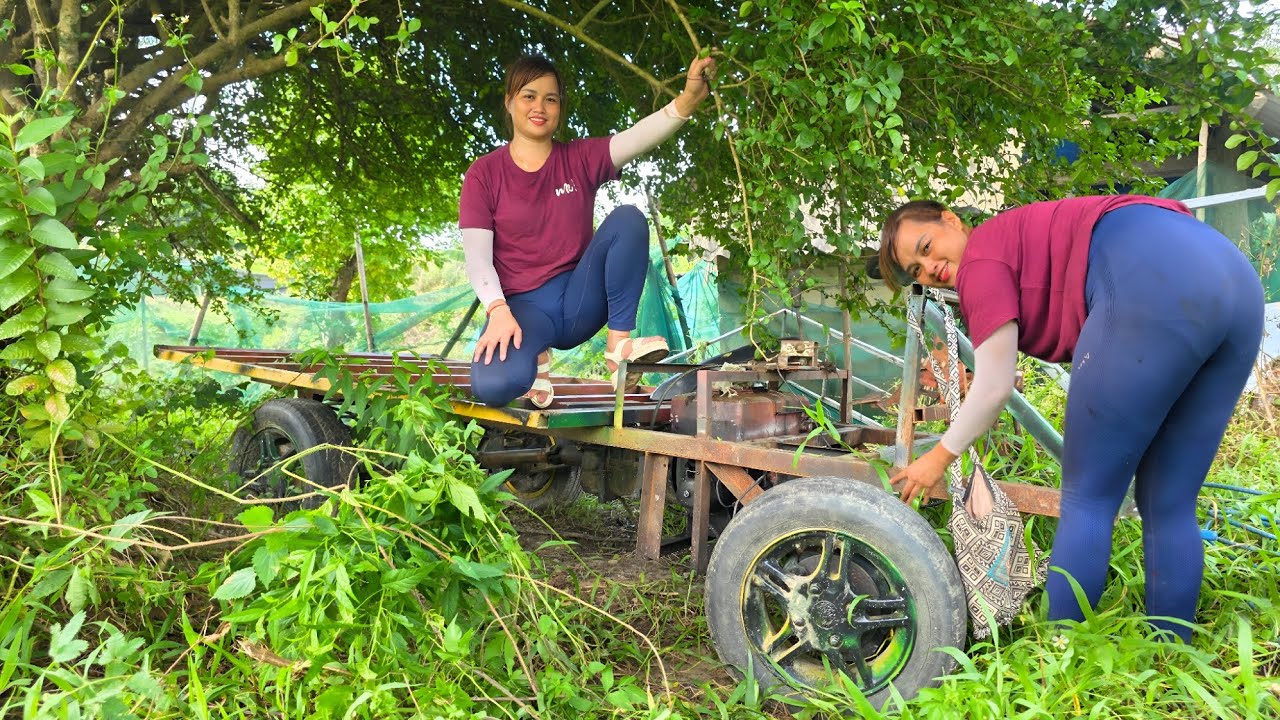 The girl repairs and restores cars that are broken and rusty for a long time.