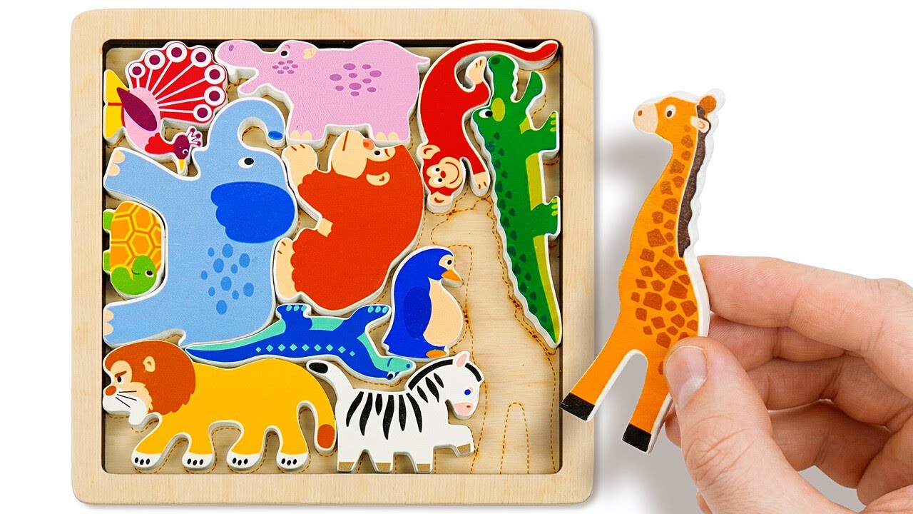 Wooden Animal Puzzles, Number Matching & Color Sorting Toys 🧩🦁