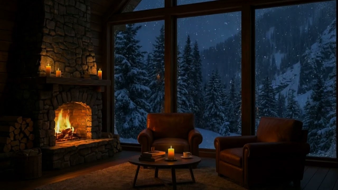 Deep Sleep in Cozy Winter Cabin ❄️ Smooth Jazz Music & Fireplace Sounds for a Peaceful Night