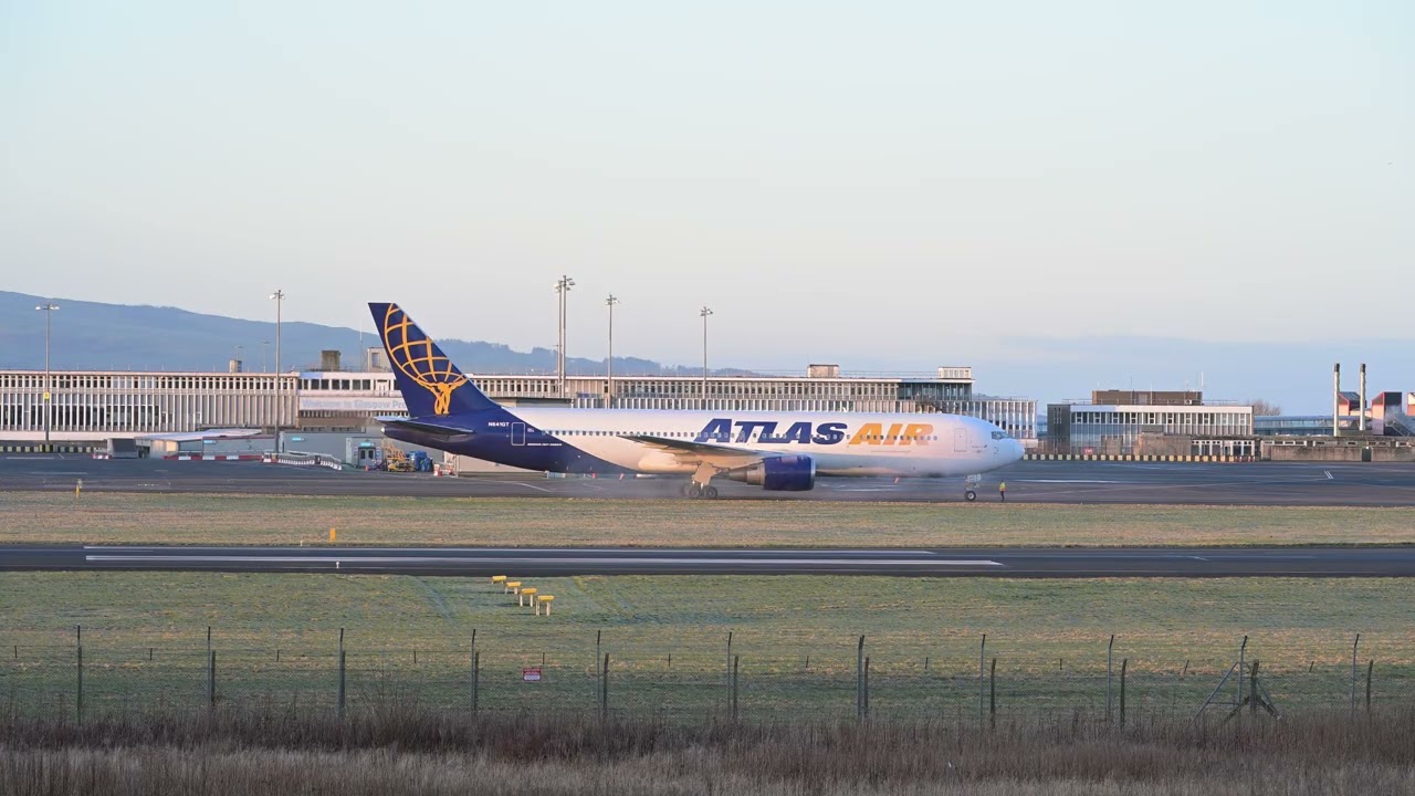 Atlas Air B767-300ER departs Prestwick Airport