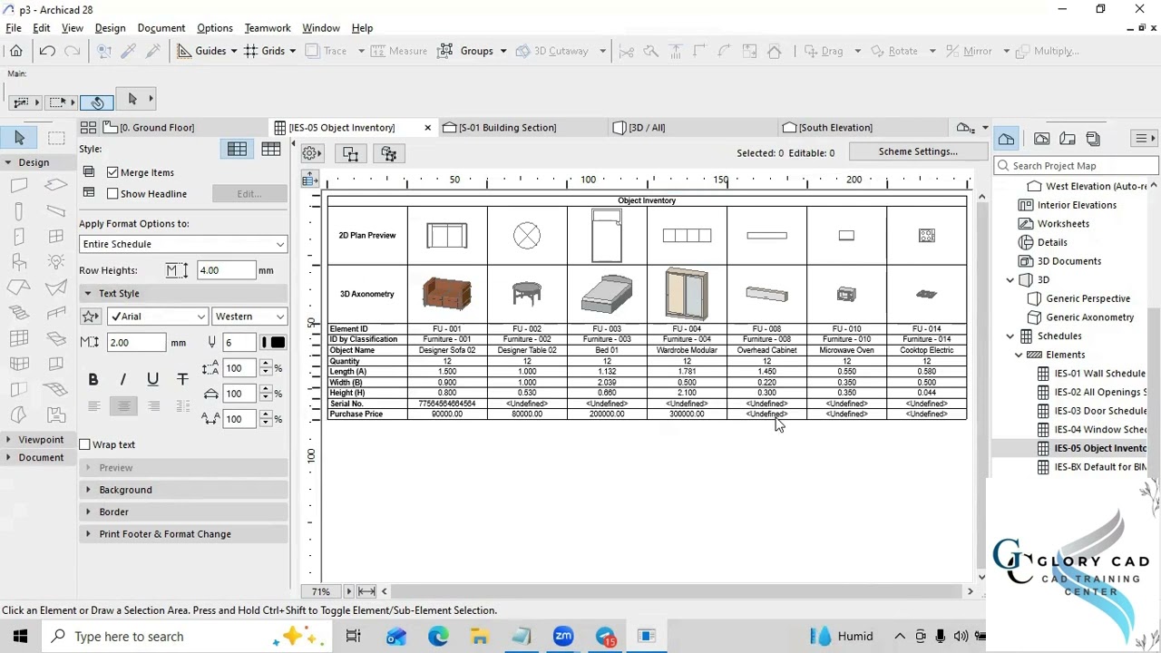 ArchiCAD furniture schedule