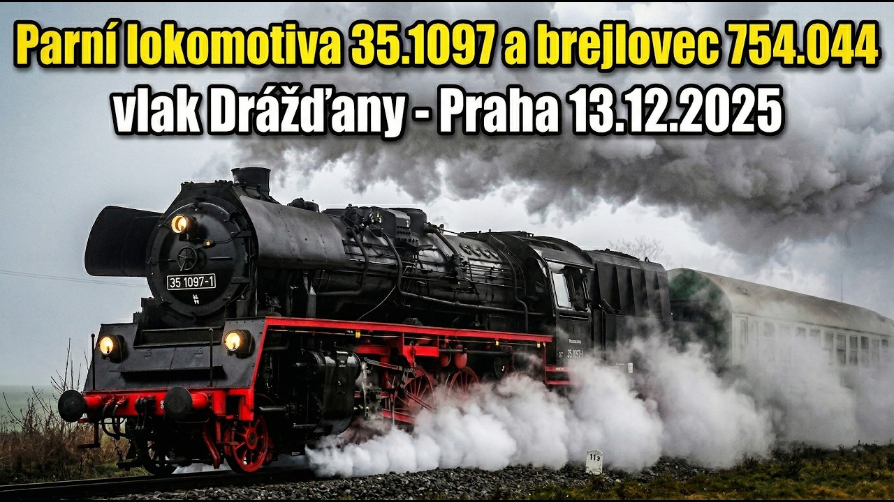 🎄 Parní lokomotiva 23.1097 a brejlovec 754.044 se zvláštním vlakem Drážďany - Praha 13.12.2025 🎄