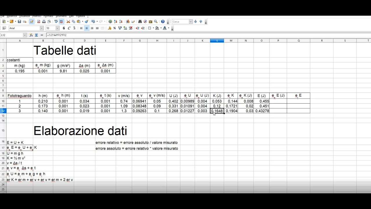 Esperimento Conservazione Energia Meccanica elaborazione dati (PARTE SECONDA)