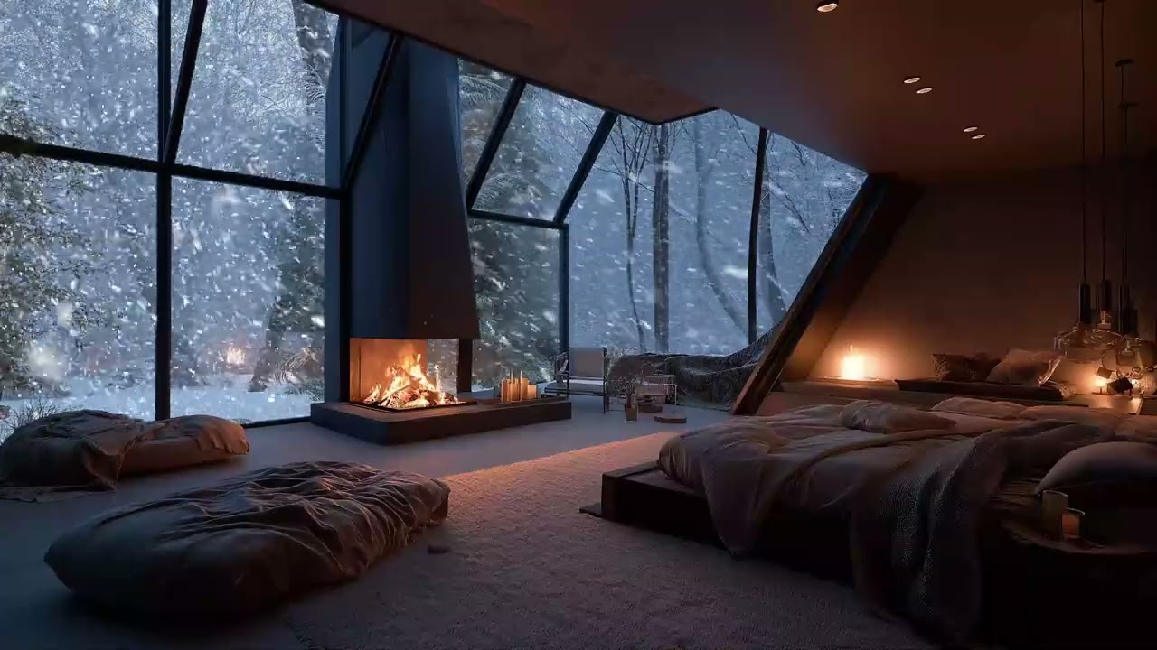 Winter Snowfall & Fireplace Glow ❄️ Cozy Sounds for Deep Rest 😴