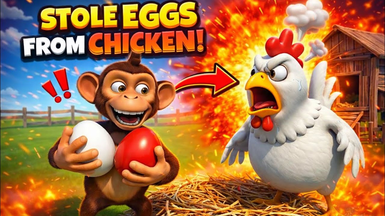 Old MacDonald's Farm Naughty Monkey Steals Eggs & Police Rescue Chicks🐒🐣👮🏻‍♂️