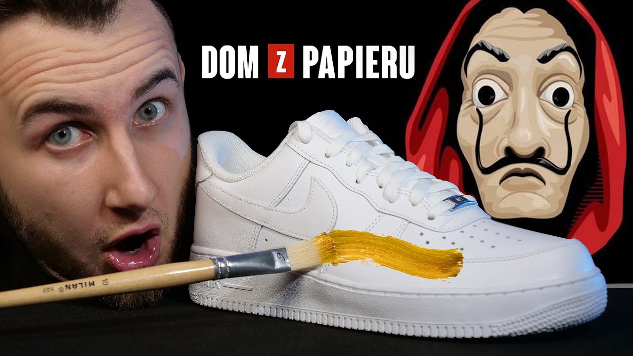 Custom Nike Air Force 1 DOM Z PAPIERU, La casa de papel *ZŁOTE BUTY*
