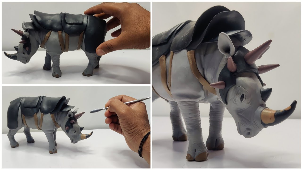 Clay sculpting: How to make worrier Rhino with clay | clay art animals | clay animals making