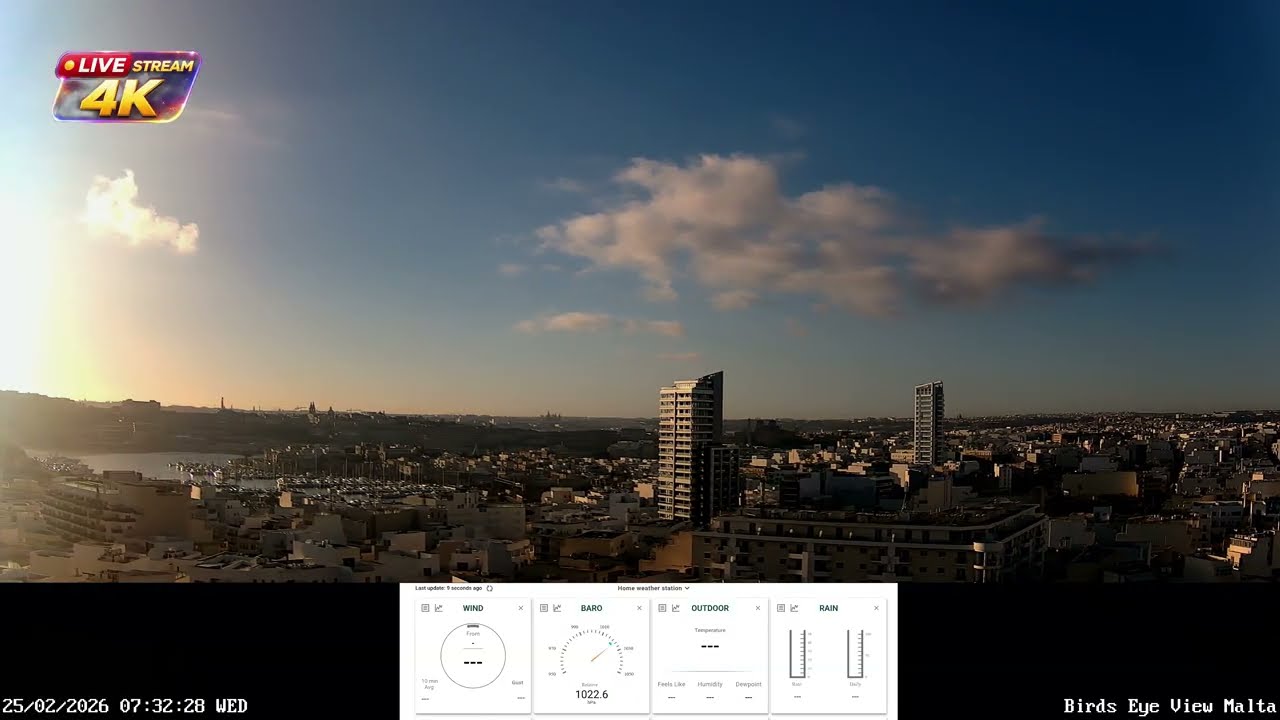 LIVE Malta Cam 4K - Real City Sound - 24/7