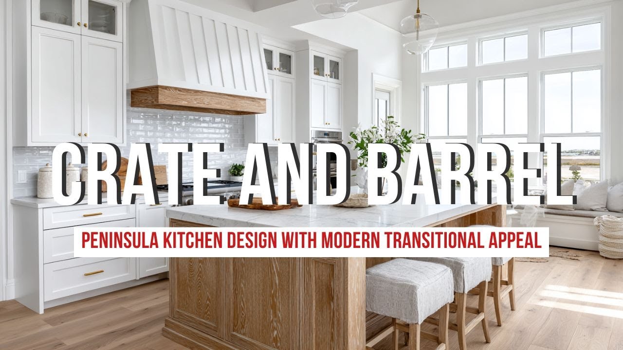 Crate and Barrel Inspired Peninsula Kitchen Design with Modern Transitional Appeal