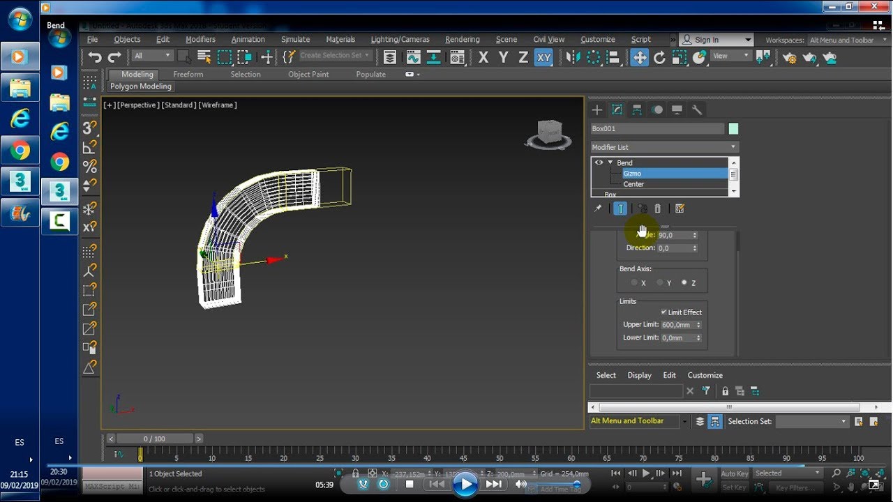 3DS MAX -4- Doblar/curvar Bend