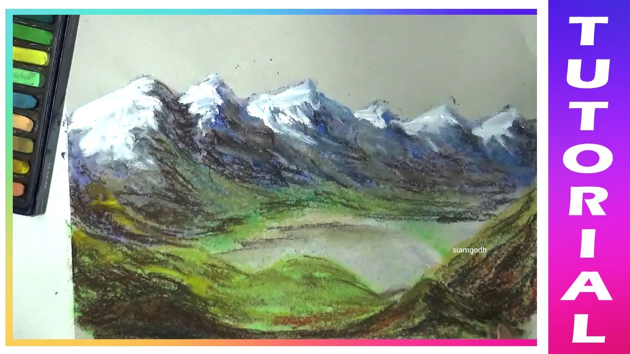🎨 Como dibujar MONTAÑAS con 👉 tiza pastel Paso a paso