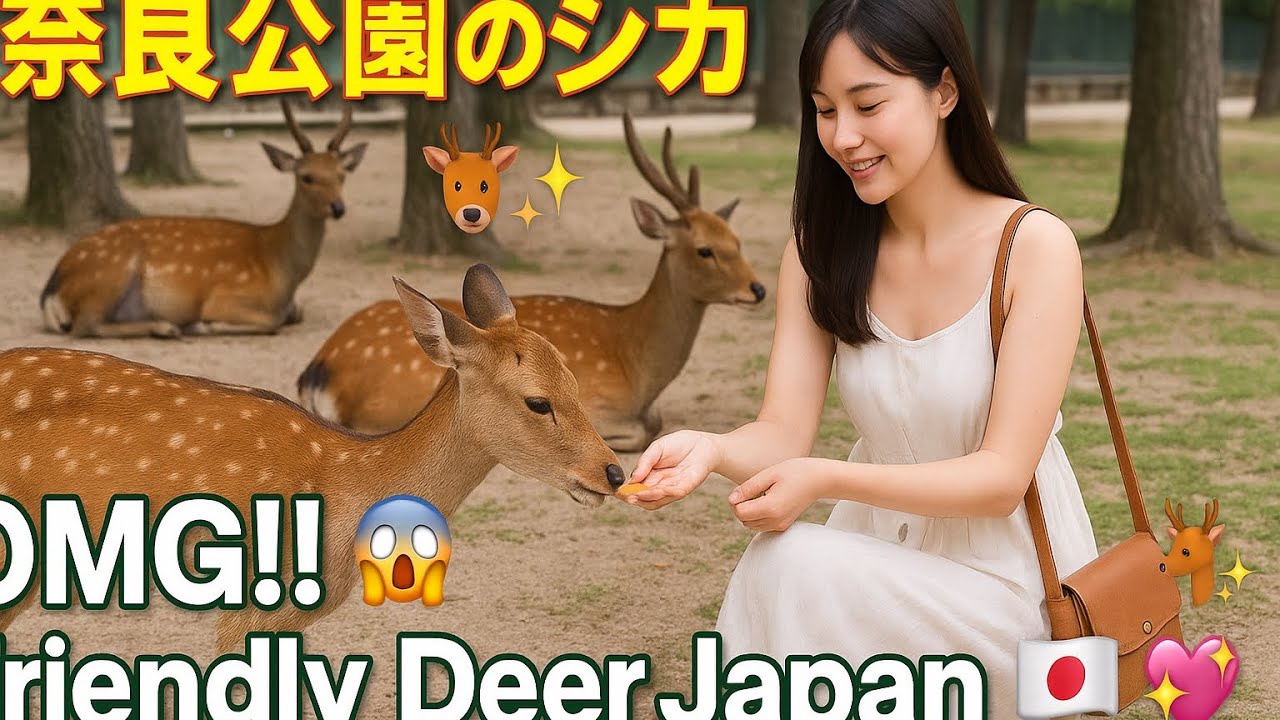【奈良公園の鹿】 「奈良の鹿って本当に動物なの?」人と共存する動物たちを見に、外国人の女の子が奈良公園に来ました。鹿と一緒に座り、写真撮影に応じてくれました#naraparkjapan 