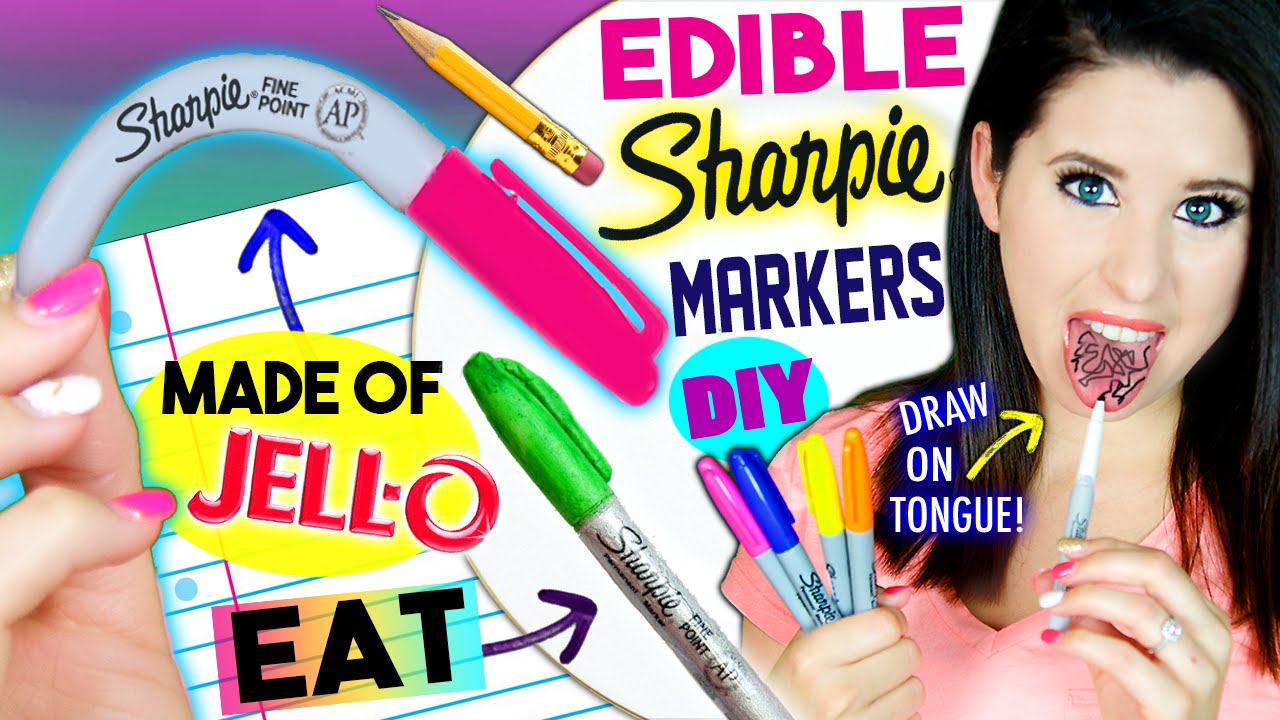 DIY EDIBLE Sharpie Markers | EAT Sharpies Whole | Draw On Tongue |  EATABLE School Supplies!