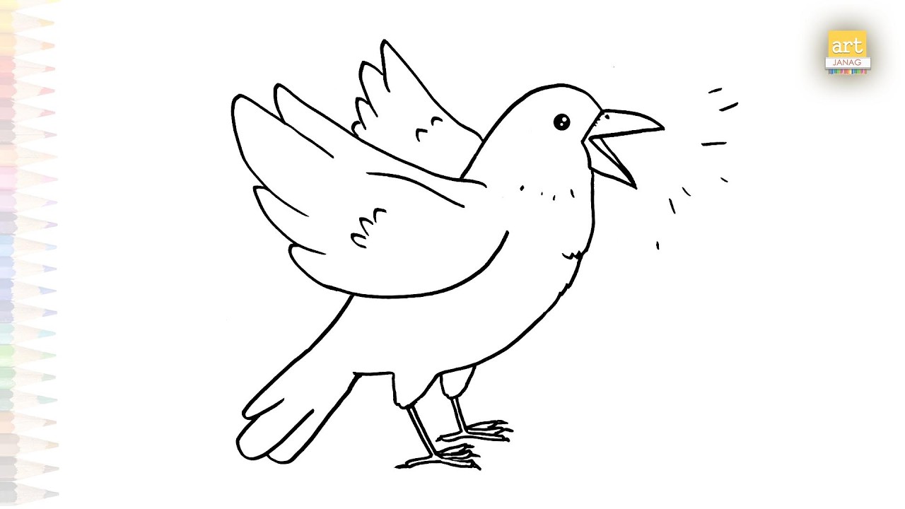 Crow is crawing drawing easy | Bird outline sketches | How to draw A Crow step by step | #artjanag