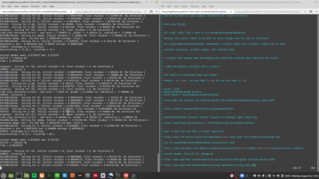 OpenFoam Heat Transfer 72 - chtMultiRegionFoam buoyantPimpleFoam half stabilised constant density