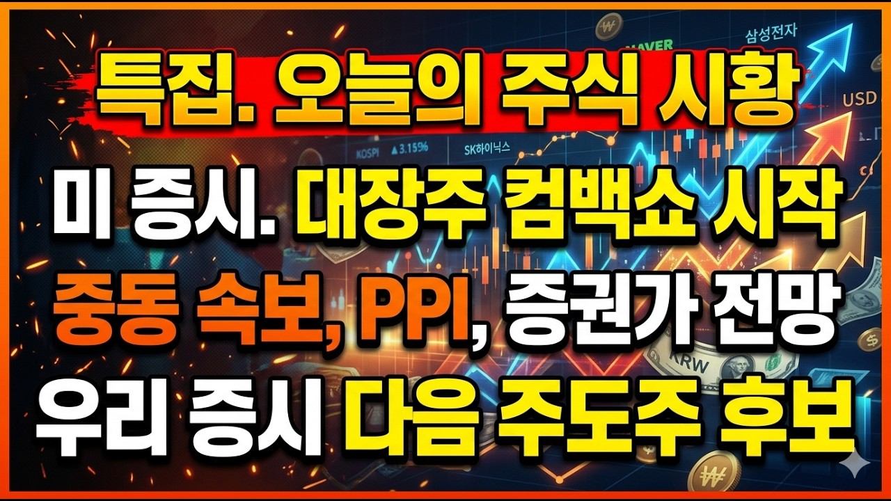 모닝 브리핑. 나스닥 10일 연속 상승 이끈 대장주 컴백쇼. 중동 사태 주요 속보, 지표, 실적 등 이슈 총정리. 뭉칫 돈 여기에 몰려들었다. 우리 증시 다음 대장주 후보는?