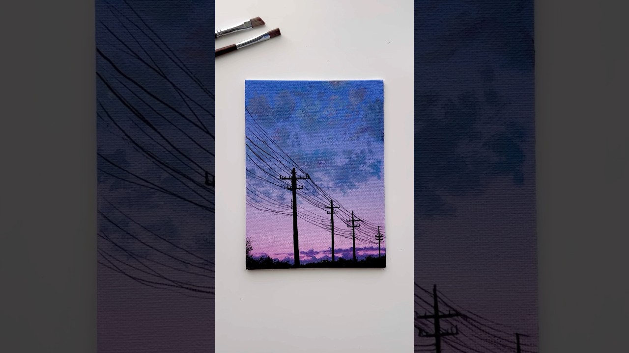 Pink Evening Lines 💖☁️ #shorts #acrylicpainting #artworks