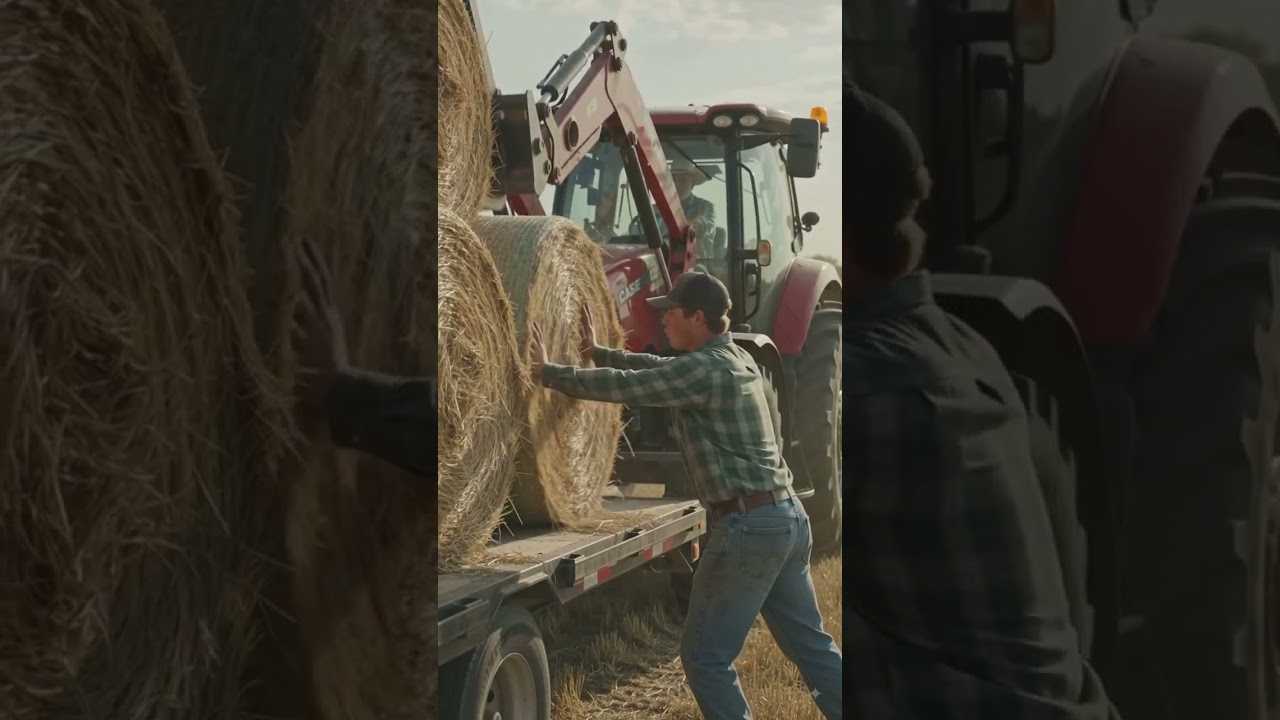 Техасские фермеры грузят огромный прицеп с сеном на тракторе Case IH | Масштабные сельхозработы
