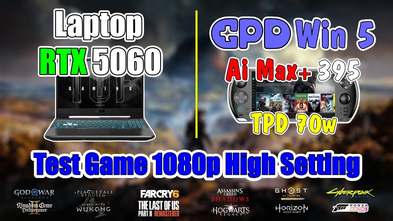 GPD Win 5 vs RTX 5060 Laptop: Real-World Gaming Test at 1080p High Settings.
