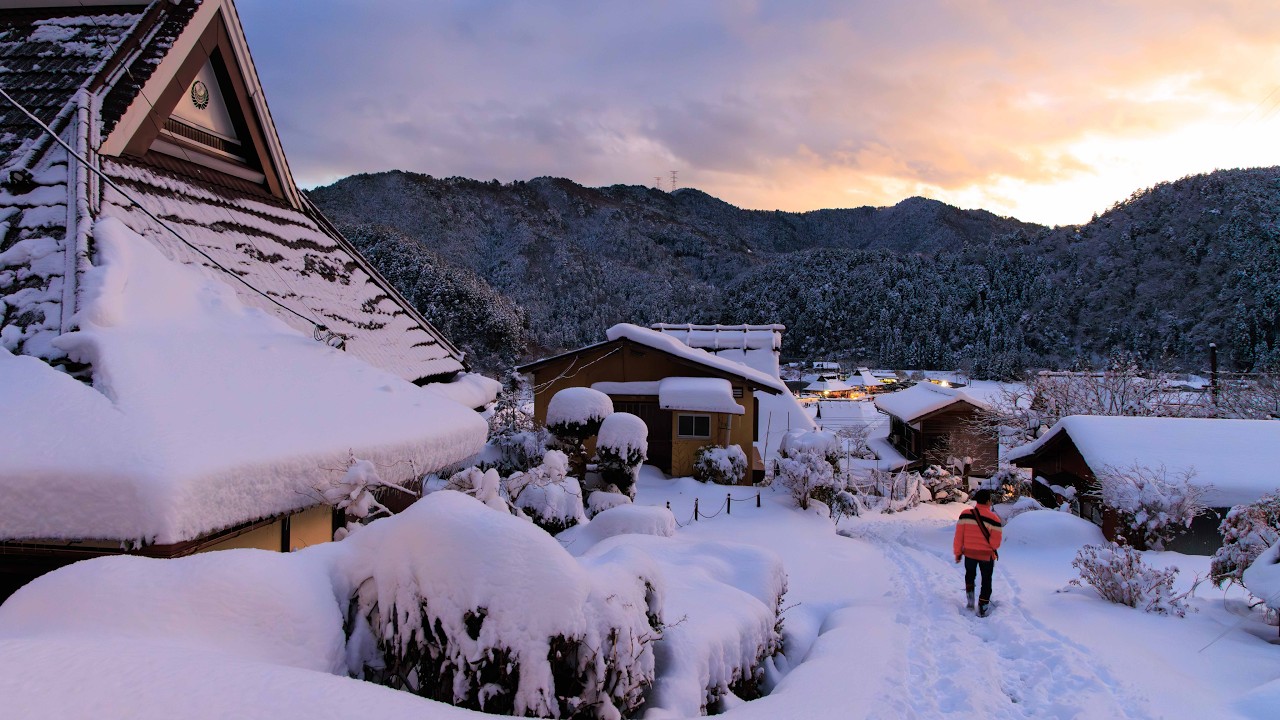 Winter Village Walk through Snow Lantern Festival | Kyoto, Japan