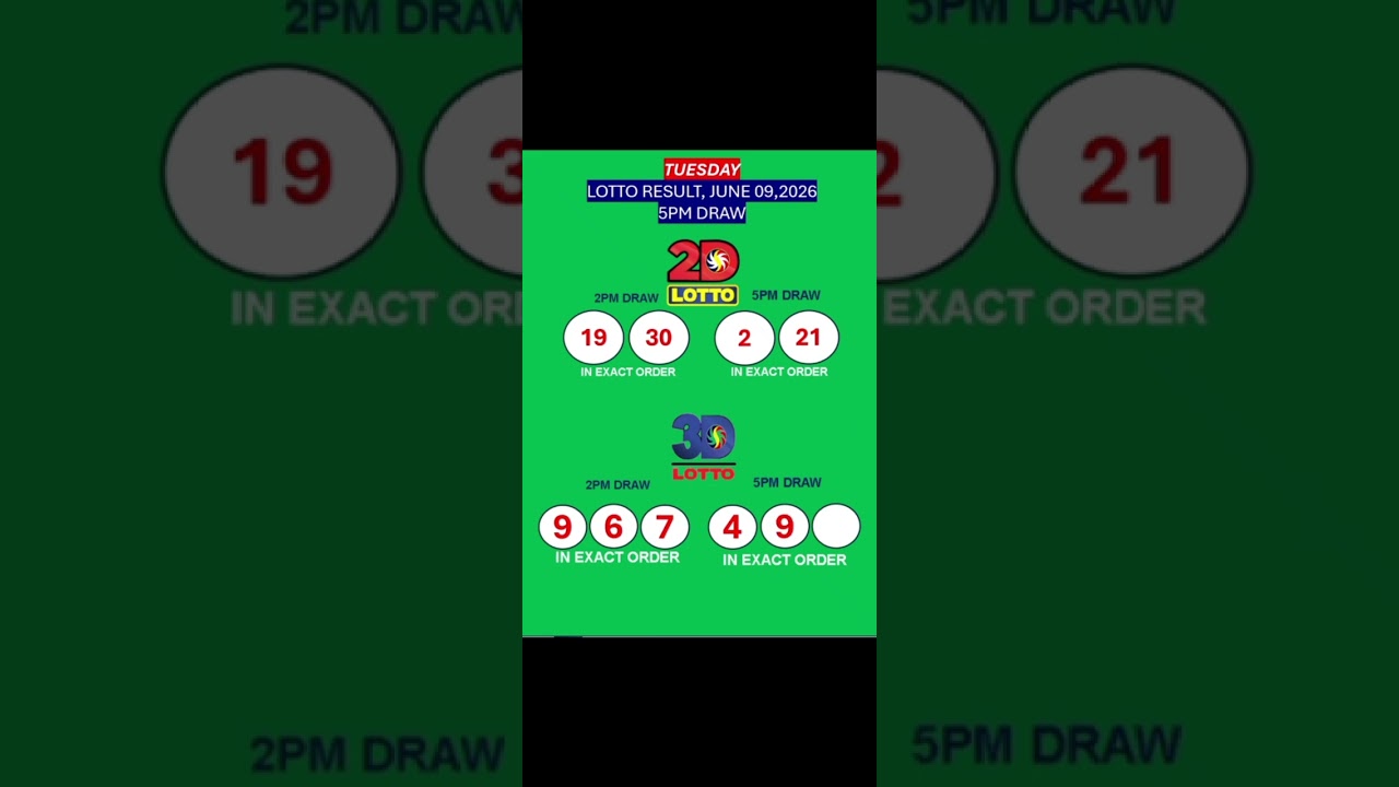 LOTTO RESULTS, 3D LOTTO, EZ2 LOTTO, 5PM DRAW, JUNE 09, 2026@LottoResultTV15K