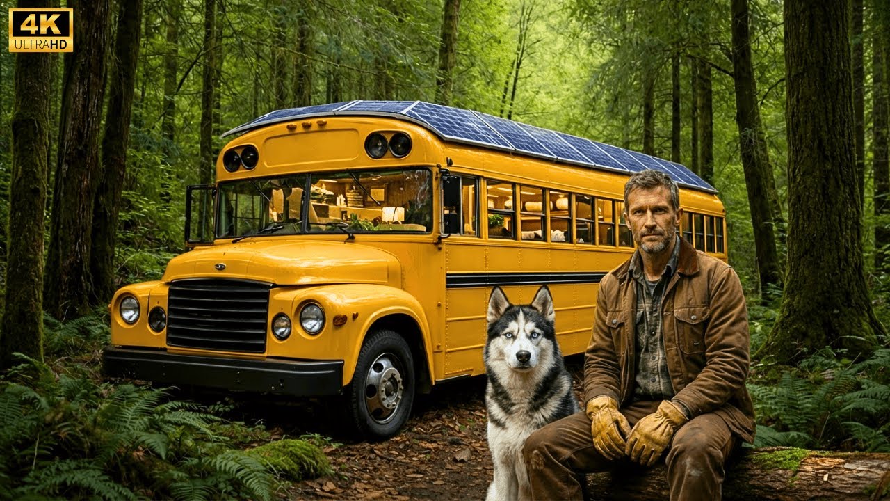 Building a House Inside an Abandoned Bus in the Forest | Alone with My Dog ASMR