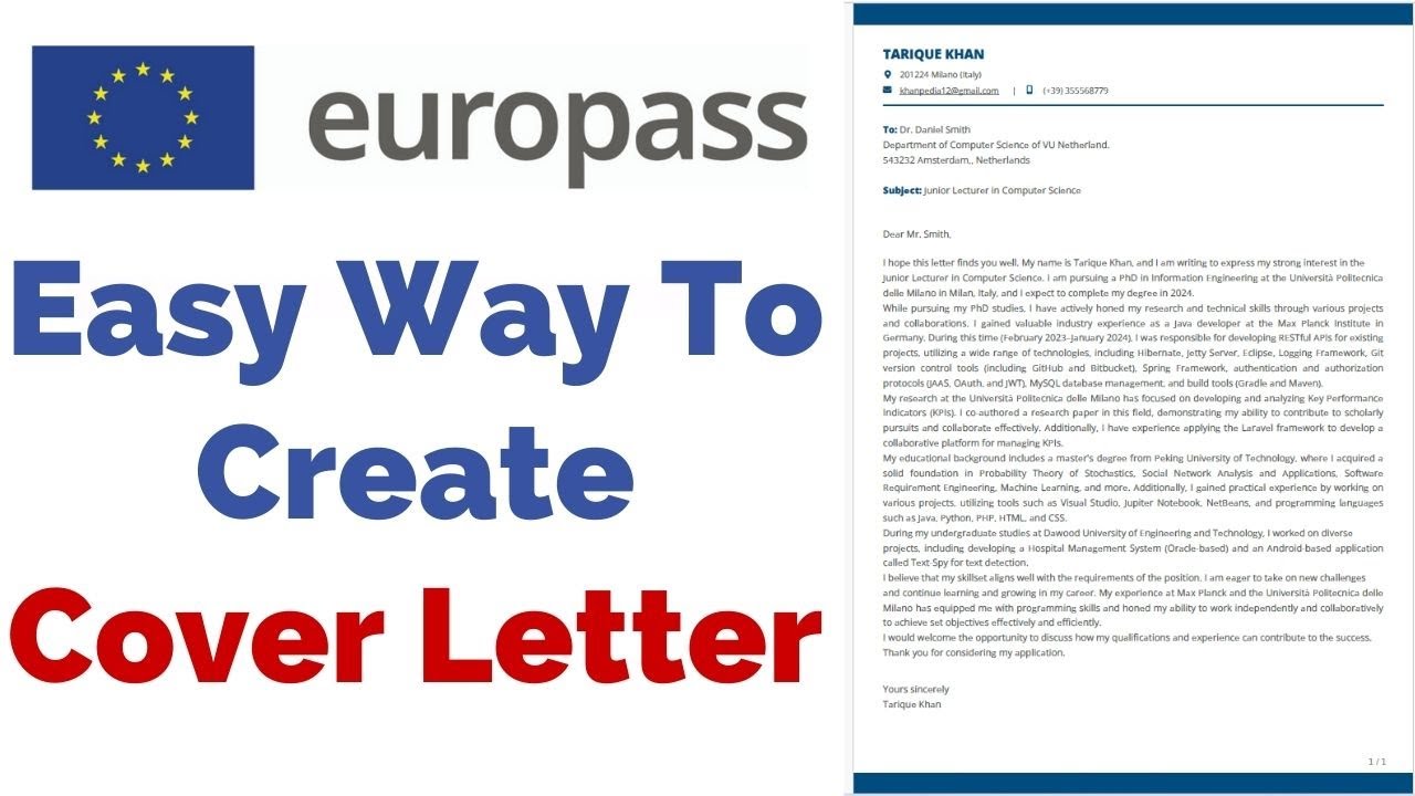 How to Create Europass Cover Letter | How to Write Cover Letter | Create Cover letter in 5 minutes.