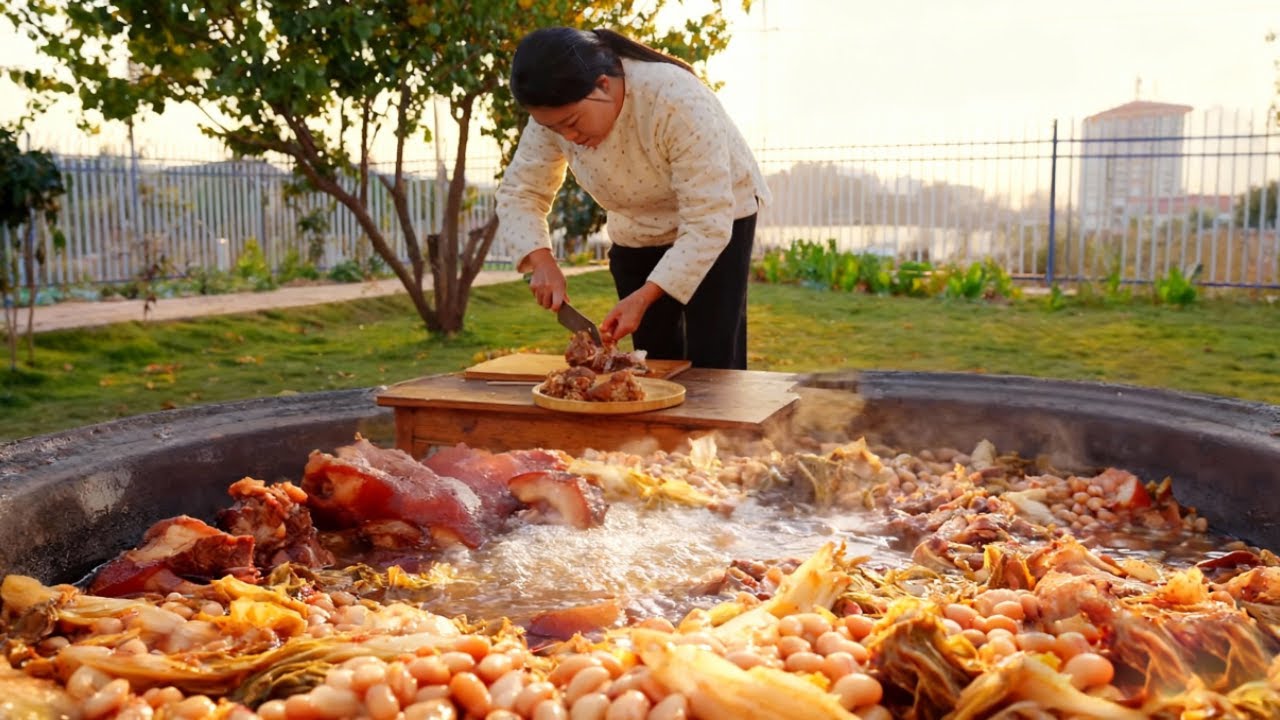冬天做一锅腊猪脚炖干白菜白豆，软烂入味，鲜到掉眉毛！#美食#农村美食#农村生活