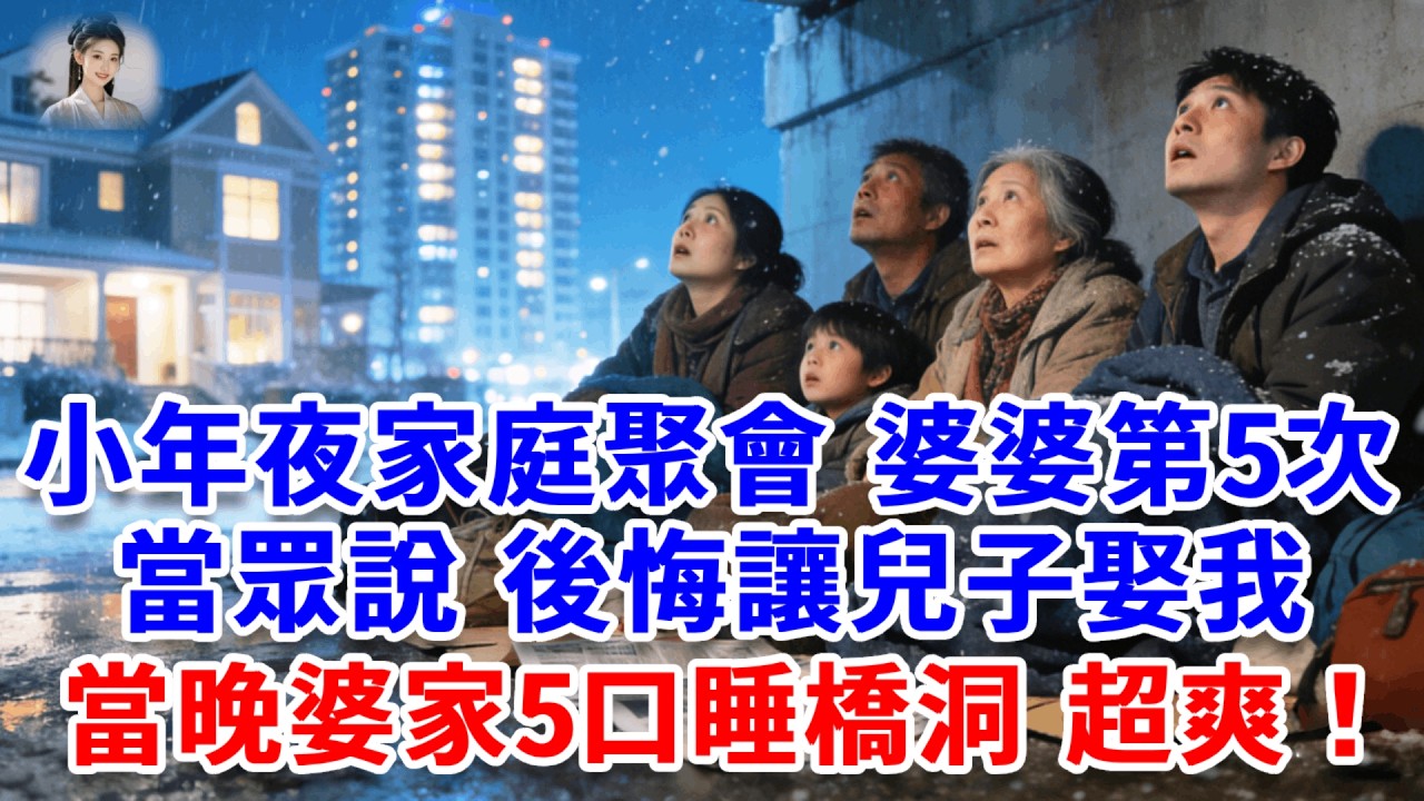 小年夜家庭聚會，婆婆第5次當眾說，後悔讓兒子娶我，耽誤他前程，這次我不忍了，停掉婆家2000萬生活費 收回別墅，當晚婆家4口睡橋洞，結局超爽！#思妤說故事#為人處世#生活經驗#情感故事#晚年哲理