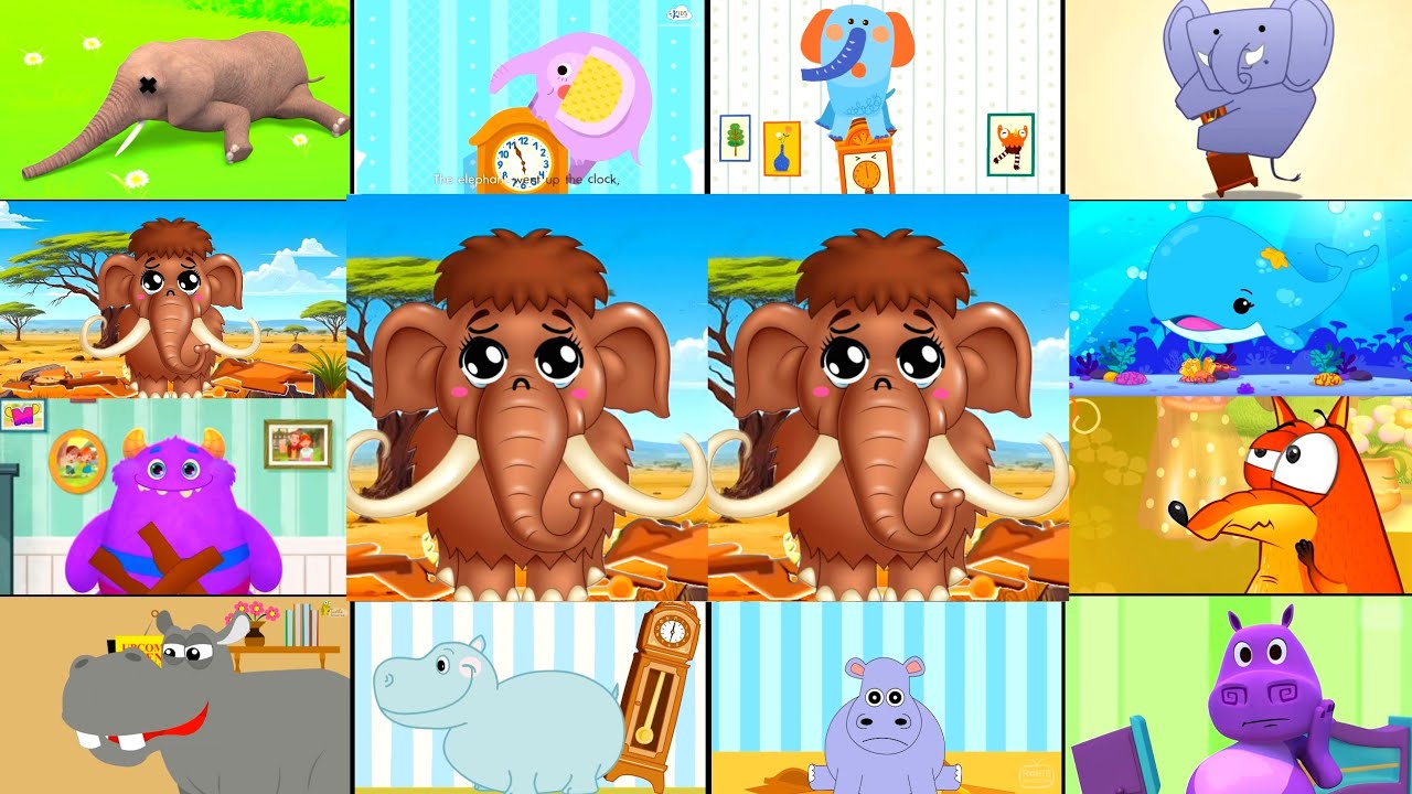 HICKORY DICKORY DOCK || 4 HIPPO, 4 DIFFERENT CLOCK CRASHERS & 4 ELEPHANT || 2 BEST EFFECT TUTORIAL