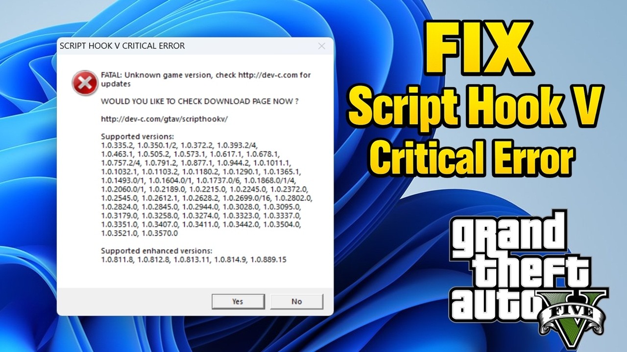 Как исправить критическую ошибку Script Hook V в GTA 5