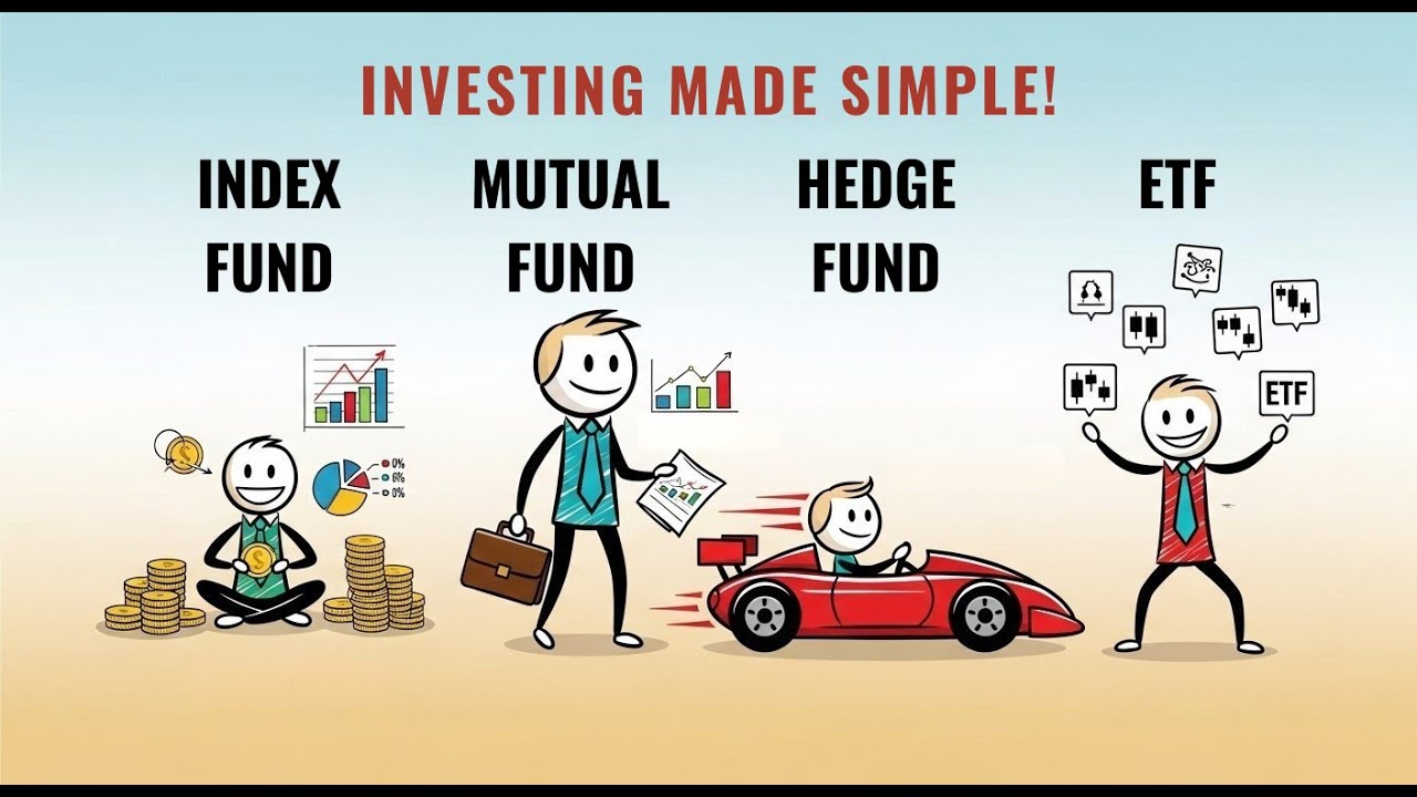 Index Funds, ETFs, Mutual Funds & Hedge Funds Explained for Beginners | Simple Investing Guide